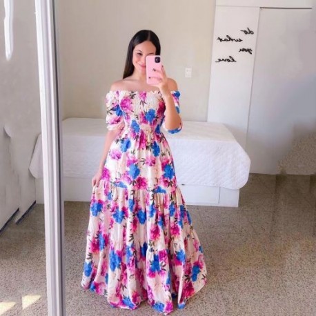 Szín: lila orchidea XXXL - Ünnepi ruha nőknek nyári parti virágmintás sifon koreai divatos maxi ruha új stílusú