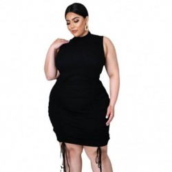 Szín: fekete 5XL - Nagy méretű ruházati női ruha 2021 nyár masszív ujjatlan Bodycon sztreccs kötéses miniruhák