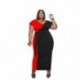 Szín: piros 5XL - Nagy méretű női ruhák Nyári patchwork Sexy Bodycon Stretch Solid v nyakú Maxi irodai női ruha