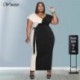 Szín: piros 5XL - Nagy méretű női ruhák Nyári patchwork Sexy Bodycon Stretch Solid v nyakú Maxi irodai női ruha