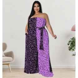 Szín: lila 4XL - Kombinált, nagy méretű női ruhák, nyári pakolás, patchwork szalagokkal, irodai női, tömeges