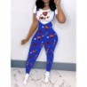 Szín: kék XXL - Kétrészes szett Női Nyári Print Rövid pólók Féktartó Nadrág Kockás Slip LeggingsTréningruha illő
