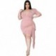 Szín: fekete XXXL - Nagy méretű női ruha, divatos szexi, tömör V nyakú Bodycon Stretch Bandage Belt Puff ujjú új mini