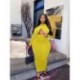 Szín: sárga 4XL - Nagy méretű női ruhák Sexy Hollow Out hosszú ujjú Bodycon Stretch Elegant Maxi ruha L-4xl