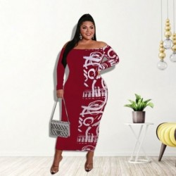 Szín: piros XXL - Nagy méretű női ruhák hosszú ujjú őszi ruhák Vintage Bodycon szexi slash nyakú elegáns maxi ruhák