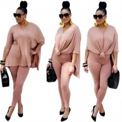 Szín: rózsaszín 5XL - Nagy méretű S-5XL 2 részes szett női nadrág szettek tömör bő felső leggings Shot Sleeve nyári