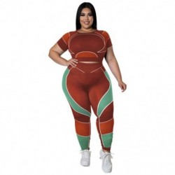 Szín: barna XXL - Nagy méretű 2 részes ruhák Női ruházat Bodycon Stretch sportruhák kocogó fitneszhez illő szettek