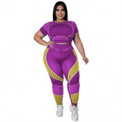 Szín: Lila XXL - Nagy méretű 2 részes ruhák Női ruházat Bodycon Stretch sportruhák kocogó fitneszhez illő szettek