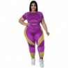 Szín: Lila XXL - Nagy méretű 2 részes ruhák Női ruházat Bodycon Stretch sportruhák kocogó fitneszhez illő szettek