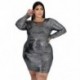 Szín: ezüst 5XL - Ruhák női partira, nagy méretű, 5XL elegáns Bodycon hát nélküli miniruha Night Club születésnapi