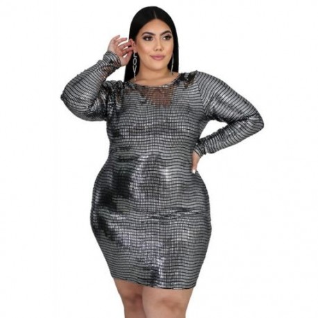 Szín: ezüst 5XL - Ruhák női partira, nagy méretű, 5XL elegáns Bodycon hát nélküli miniruha Night Club születésnapi