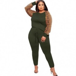 Szín: zöld 5XL - Nagy méretű készletek 2 részes ruhák női őszi ruhák melegítő ruha tréningruha Leopard Patchwork