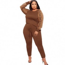 Szín: sárga 5XL - Nagy méretű készletek 2 részes ruhák női őszi ruhák melegítő ruha tréningruha Leopard Patchwork
