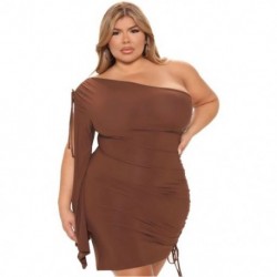 Szín: barna 4XL - Nagy méretű női ruházati ruhák, pólyás nyár, szexi buli Bodycon Stretch mini ruha