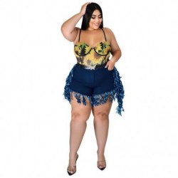 Szín: mélykék XXXL - Nagy méretű farmer rövidnadrág Női Bodycon Szuper sztreccs bojt oldalt magas derekú divat utcai