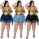 Szín: világoskék XXXL - Nagy méretű farmer rövidnadrág Női Bodycon Szuper sztreccs bojt oldalt magas derekú divat utcai
