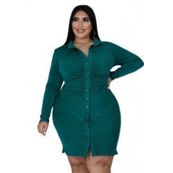 Szín: zöld 4XL - Nagy méretű női ruha 5xl őszi ruhák bársonygombos édes Bodycon mini ruha ruhák nőknek 2021 Drop