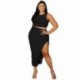 Szín: fekete XXXL - Nagy méretű női ruha 3XL 4XL ruha szettek kétrészes szett Draped szoknyák Crop top Slip Hem divat