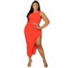 Szín: narancssárga XXXL - Nagy méretű női ruha 3XL 4XL ruha szettek kétrészes szett Draped szoknyák Crop top Slip Hem