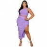 Szín: lila XXXL - Nagy méretű női ruha 3XL 4XL ruha szettek kétrészes szett Draped szoknyák Crop top Slip Hem divat