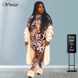 Szín: Leopard XXXL - Nagy méretű női ruházat kétrészes szett 3xl 4xl 5xl leopárdmintás póló nadrág szettek atléta