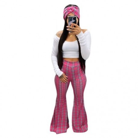 Szín: rózsaszín L - 3 részes szettek Női felszerelés Bodycon illeszkedő szett Crop Top kiszélesedő nadrág Sál kocogó