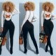 Szín: fekete XL - Lucky Label kétrészes szett Női őszi ruhák Outfit Butterfly Print felső függőnadrágok Bodycon