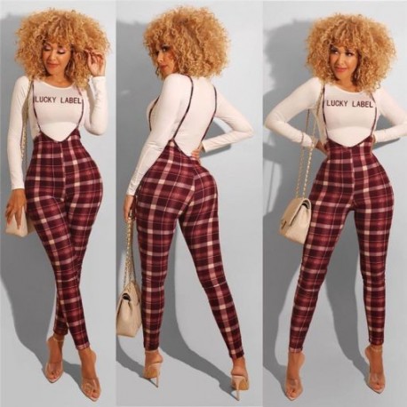 Szín: borvörös XL - Lucky Label kétrészes szett Női őszi ruhák Outfit Butterfly Print felső függőnadrágok Bodycon
