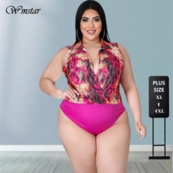 Szín: MULTI 5XL - Nagy méretű női ruházat, kétrészes divatos szexi mintás patchwork jumpsuit és rövidnadrág szettek,