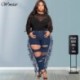 Szín: világoskék 5XL - Nagy méretű farmerek női bojt Bodycon sztreccs zsebek magas derekú divatos farmer ceruza nadrág