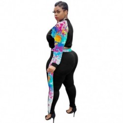 Szín: 1 XXL - Nagy méretű L-4XL női 2 részes szett nyakkendő festék patchwork Strech Activewear kocogó outfit motoros