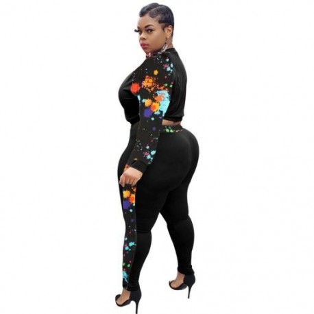 Szín: 3 XXL - Nagy méretű L-4XL női 2 részes szett nyakkendő festék patchwork Strech Activewear kocogó outfit motoros