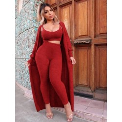 Szín: piros M - Akaily Fall White Fleece 3 háromrészes szettek Női téli ruhák Fekete ujjatlan Crop felső hosszú ujjú