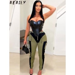 Szín: zöld M - AKAILY Summer Streetwear zöld patchwork nadrágok nőknek 2023 fekete cipzáras légynadrág Skinny egyenes