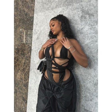 Szín: fekete S - Akaily Summer Hollow Out Streetwear Jumpsuit nőknek 2023 Halter Ujjatlan Crop Body One Pieces Skinny Green