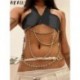 Szín: szürke S - Akaily Summer Streetwear Hollow Out felsők nőknek 2023 Cross Spagetti pántos Crop Top Gyöngyös
