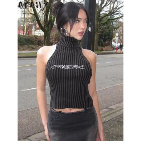 Szín: szürke M - Akaily Summer Street Wear blackY2k pólók Felsők Crop 2000-es évek Grunge ruhák Nőknek One Pieces póló