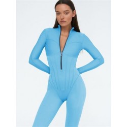 Szín: világoskék M - Akaily Summer Purple Bodycon Jumpsuits Női 2023 Szexi, hosszú ujjú, cipzáras Aktív ruházat