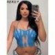 Szín: kék Egy méret - Akaily Nyári Patchwork Streetwear felsők Női ruhák 2023 kötőfék Ujjatlan Crop Felsők Bandage