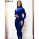 Szín: kék S - Akaily Blue Velvet Jumpsuit Női Alkalmi, Elasztikus Egyrészes Őszi Felszerelések 2022 Hosszú ujjú Bodycon