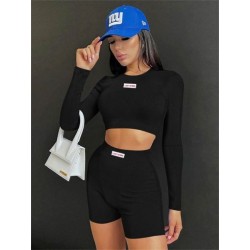 Szín: fekete S - Akaily Summer Streetwear Solid Skinny Short készletek 2 kétrészes készletek Női ruhák Crop felsők és