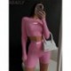 Szín: kék S - Akaily Summer Streetwear Solid Skinny Short készletek 2 kétrészes készletek Női ruhák Crop felsők és