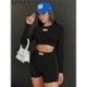 Szín: kék S - Akaily Summer Streetwear Solid Skinny Short készletek 2 kétrészes készletek Női ruhák Crop felsők és