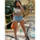 Szín: zöld L - Akaily Summer Streetwear Graphic Y2k felsők nőknek 2023 O nyakú, rövid ujjú Crop felsők Alkalmi Bodycon