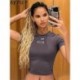 Szín: sötétszürke L - Akaily Summer Streetwear Letter Print Tops Ruhák Női 2023 O Nyakú, Rövid ujjú Crop Tops Bodycon