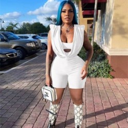 Szín: fehér M - Akaily Summer Streetwear Black 2 kétrészes szettek női ruhák, ujjatlan, kivágott felső rövidnadrág