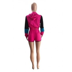 Szín: Rose Red XXL - Akaily Summer Street Tracksuit 2 kétrészes készletek Női ruhák Fizetős hosszú ujjú Crop kapucnis