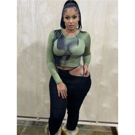 Szín: Army Green M - Akaily Summer Streetwear Grafikus ruhák Ruhák Női 2023 Hosszú ujjú pólók Ingek Bodycon Print fehér