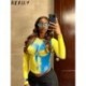 Szín: sárga M - Akaily Summer Streetwear Grafikus ruhák Ruhák Női 2023 Hosszú ujjú pólók Ingek Bodycon Print fehér
