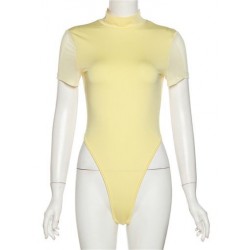Szín: sárga L - Akaily Summer Solid alkalmi Jumpsuit Női 2023 O nyakú rövid ujjú Body One Pieces Outfitek Vékony fekete